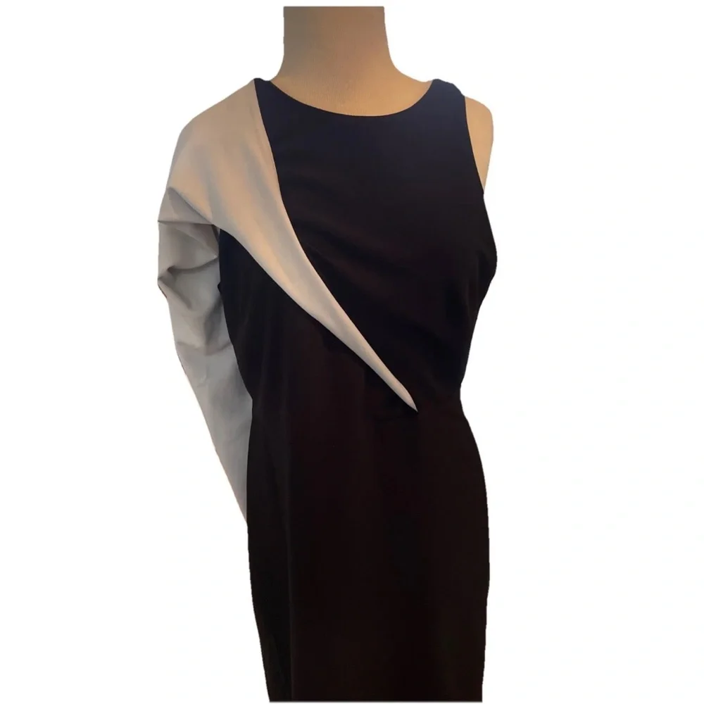 Halston Heritage Black and White cape Dress 12 NWT - Picture 2 of 6